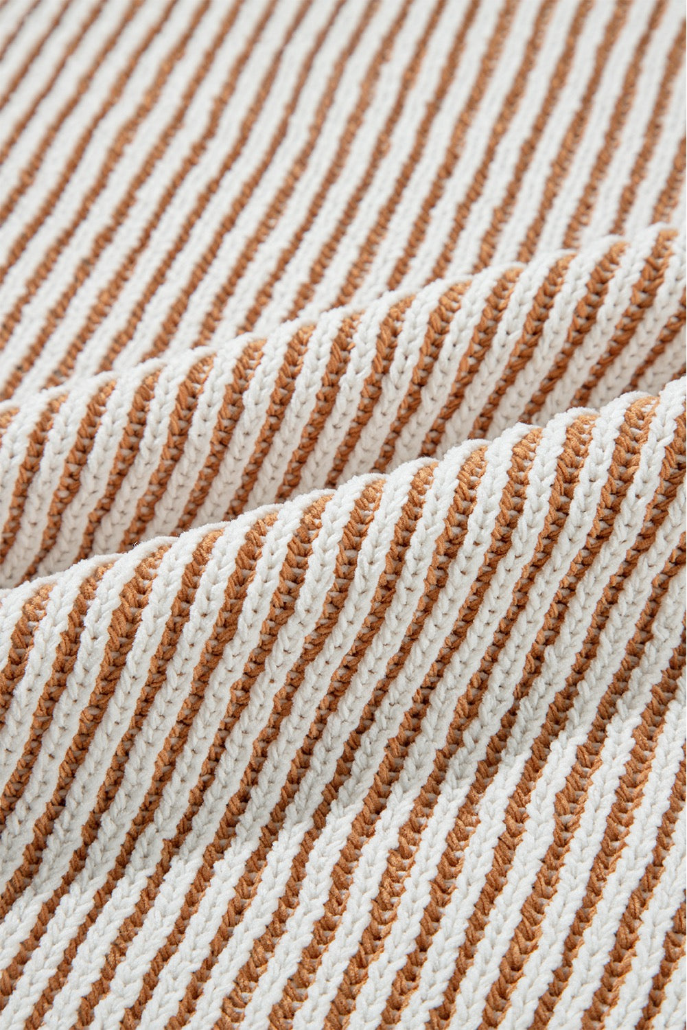 Chestnut Striped Textured-Knit Loose Sweater with Contrast Edge