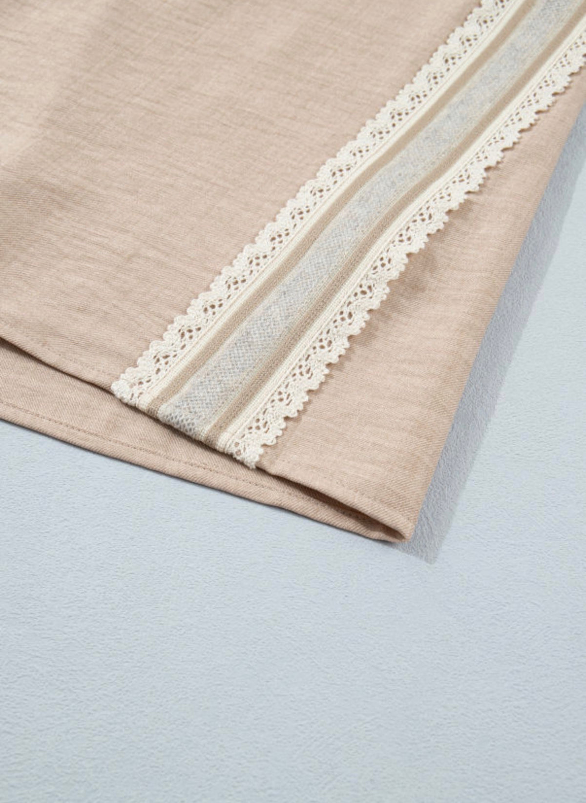 Parchment Crochet Lace V-Neck Blouse | Rolled Sleeve Top