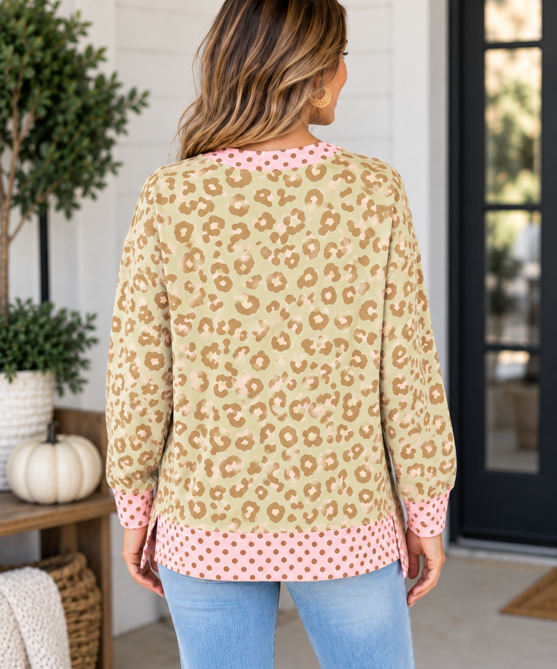 Leopard & Pink Polka Dot Pullover