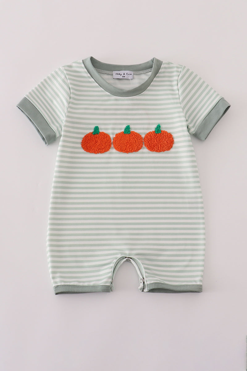 Sage Stripe French Knot Pumpkin Romper