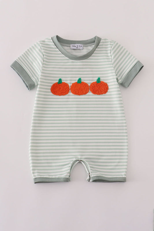 Sage Stripe French Knot Pumpkin Romper