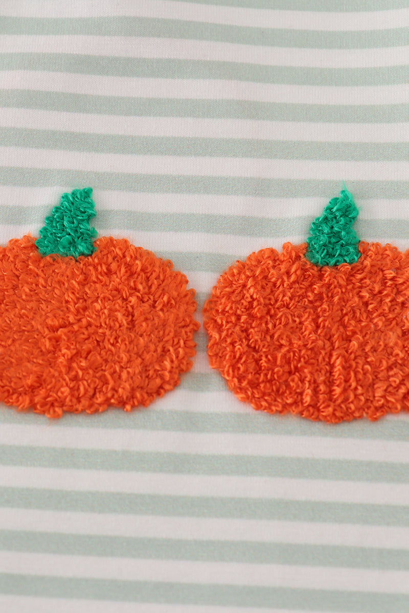 Sage Stripe French Knot Pumpkin Romper