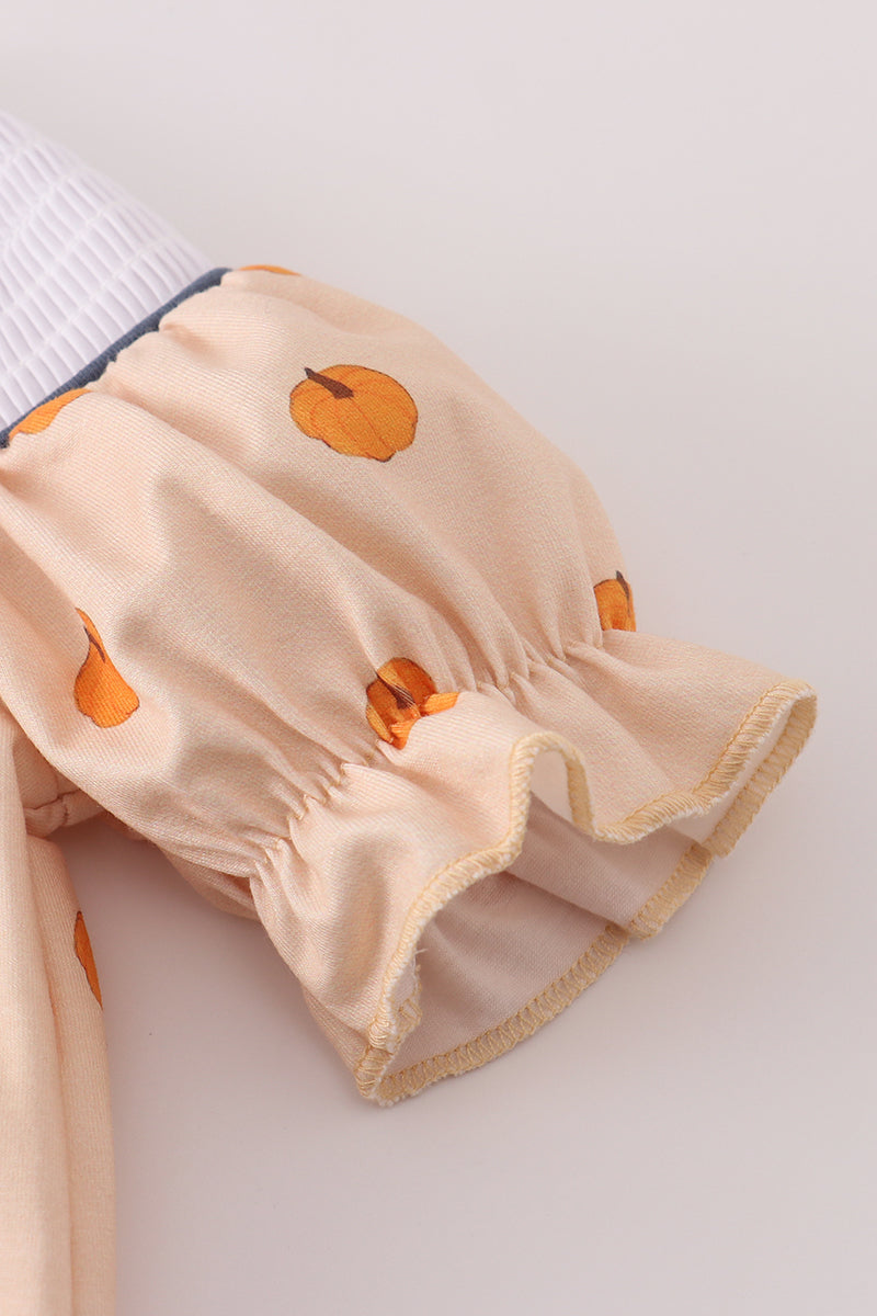 Embroidery Smocked Pumpkin Romper