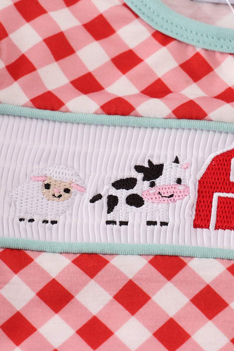 Farm Friends Smocked Ruffle Romper – Red Gingham