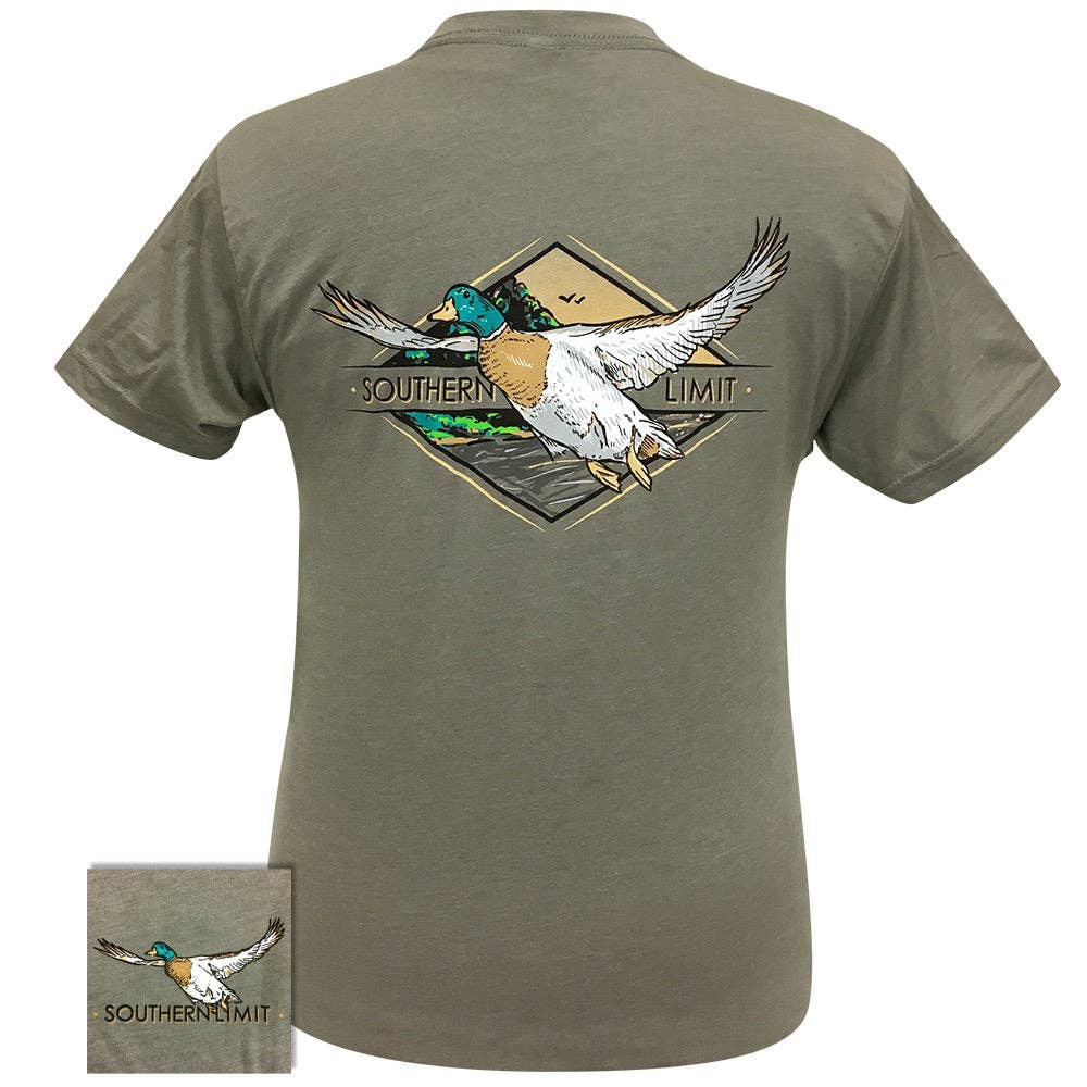 Southern Limit-Mallard Mens Southern Graphic Tees: Stone Grey