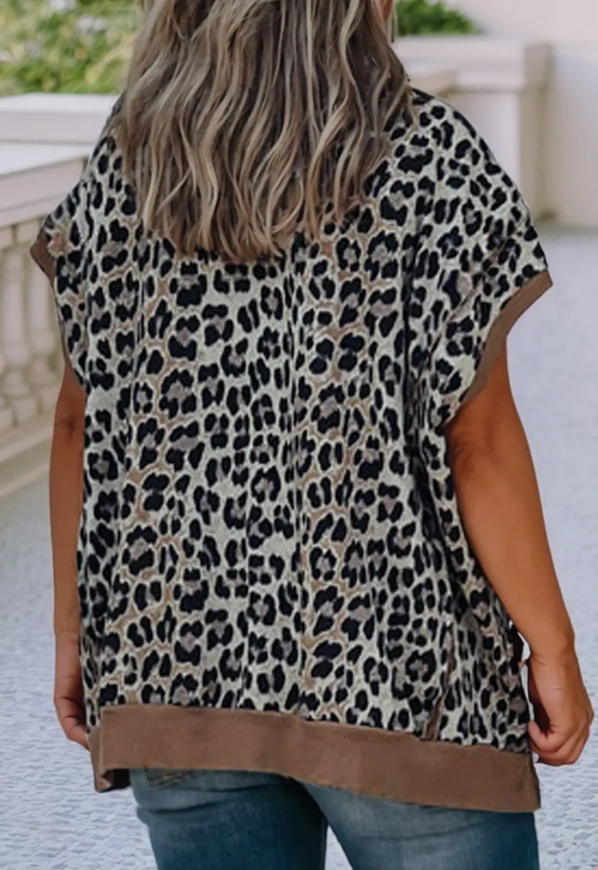 Khaki Leopard Contrast Trim Top