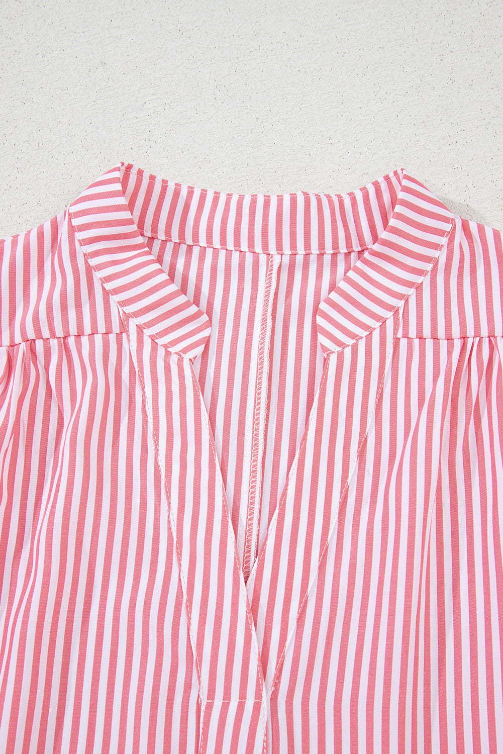 Pink Stripe Frilled Puff Sleeve Blouse