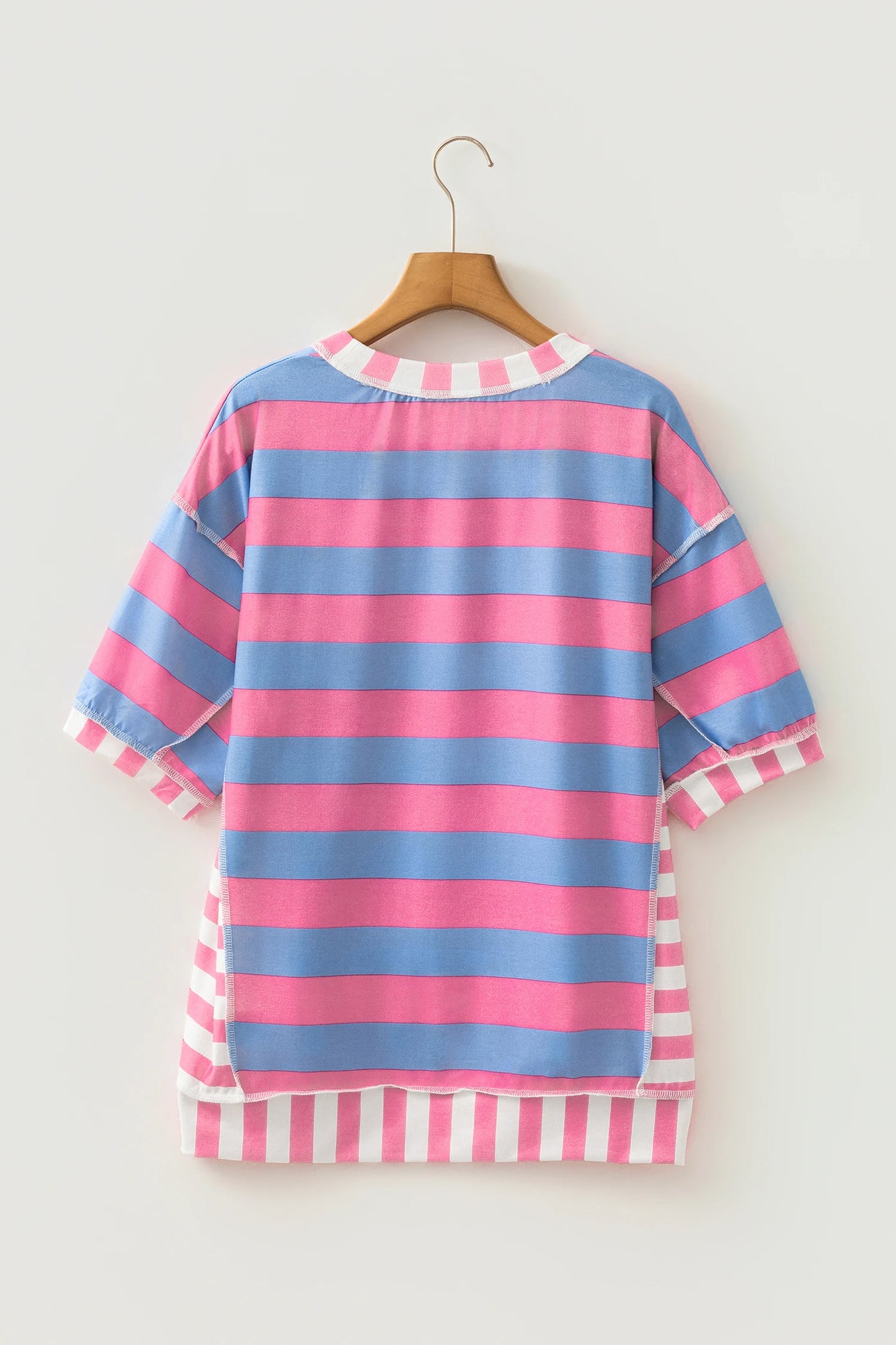 Pink Stripe Exposed Seam Oversized Top