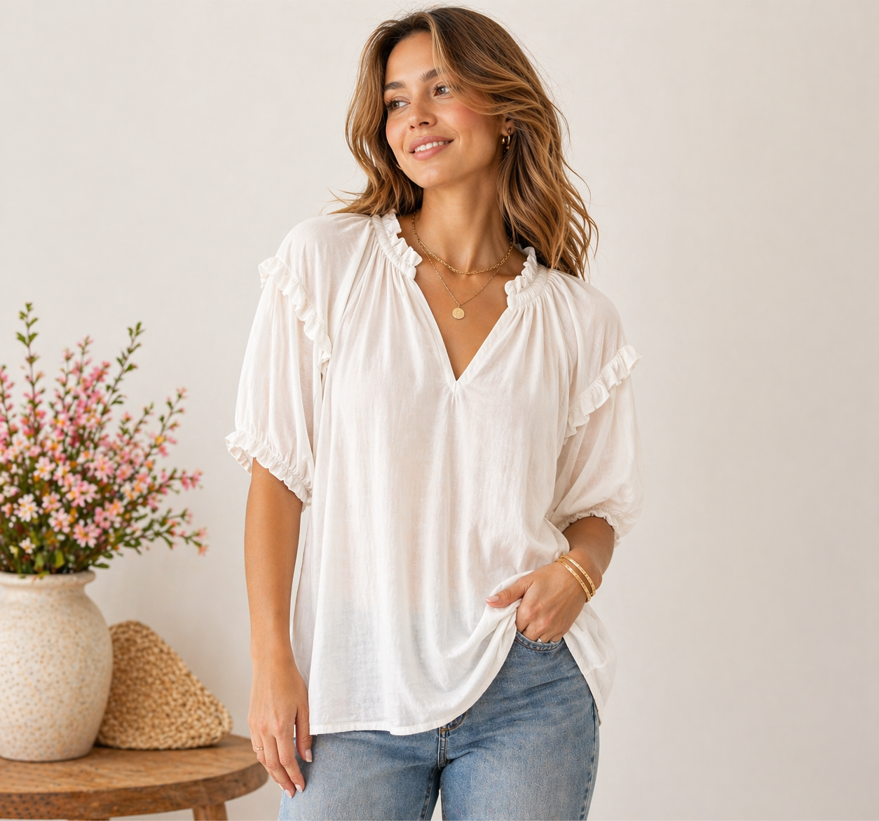 Easy Days Flutter Trim Top by Umgee