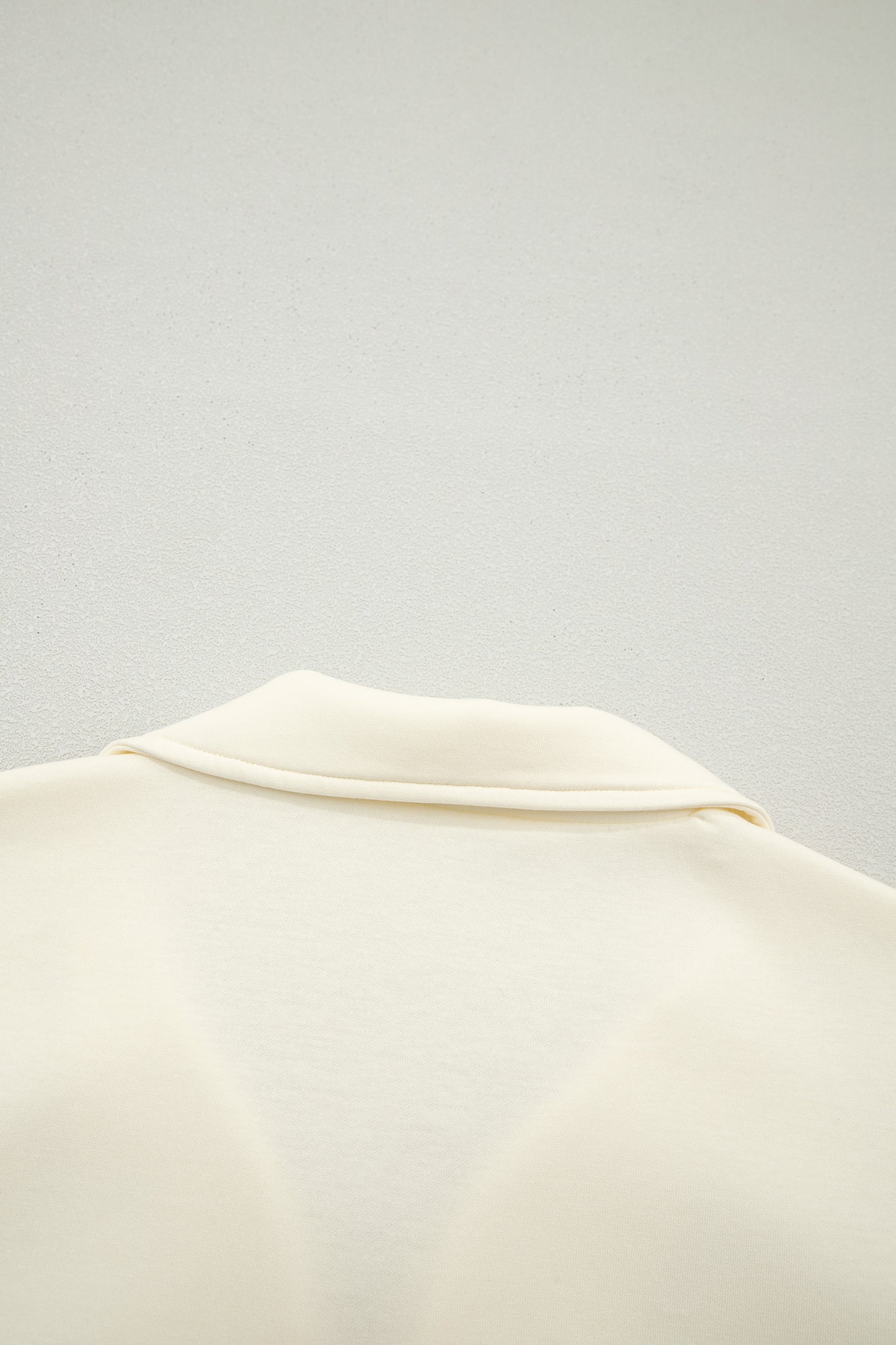 Beige Quarter Zip Collared Ruffled Short Sleeve Blouse