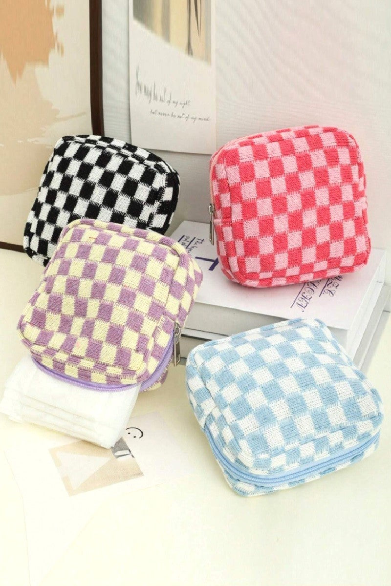 MINI CHECKERED MAKEUP COSMETIC TRAVEL CASE