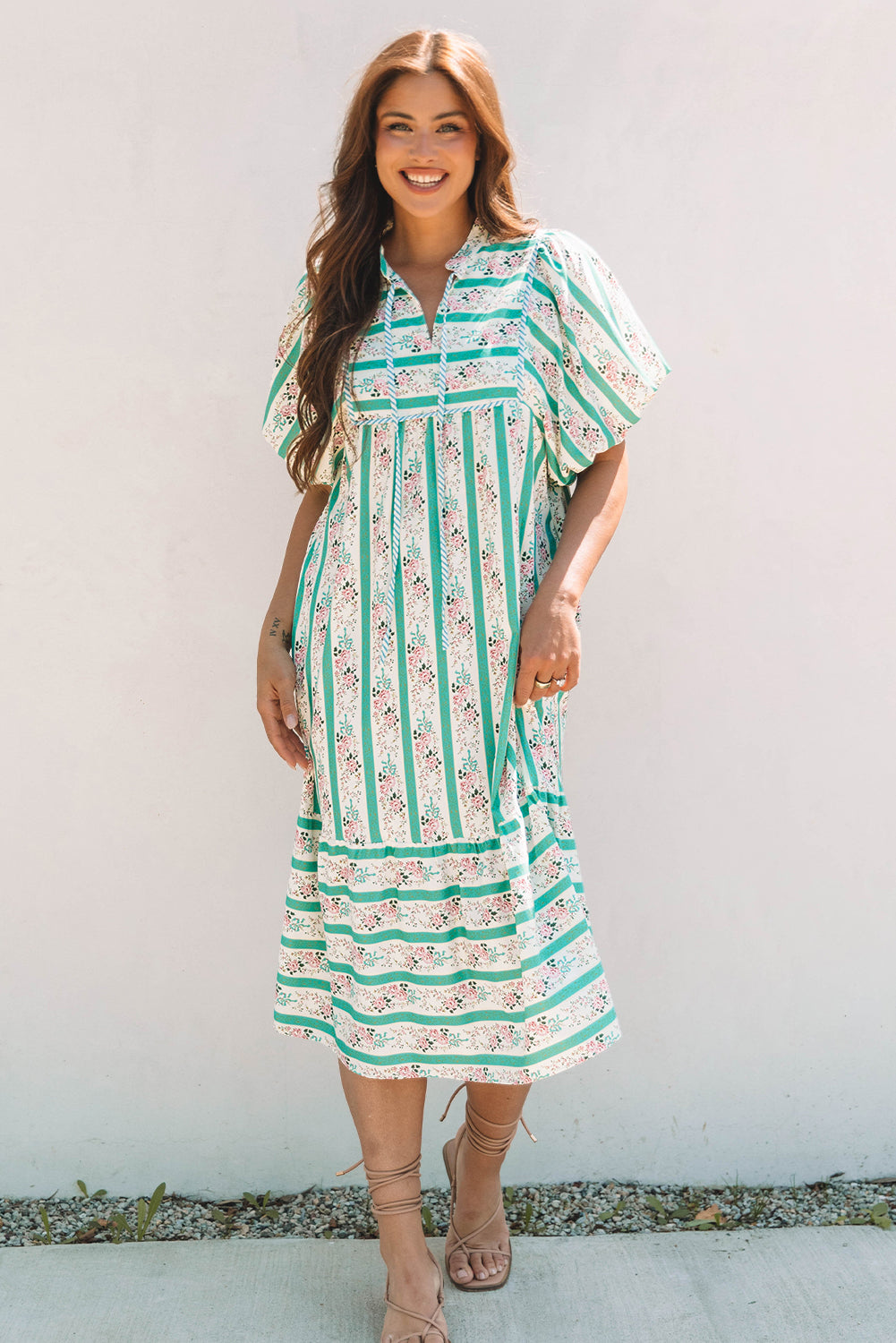 Sunset Garden Puff Sleeve Dress