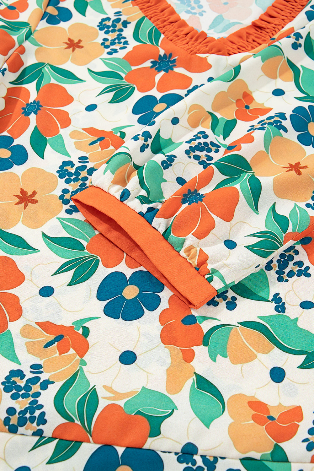 Orange Floral Bracelet Sleeve Blouse