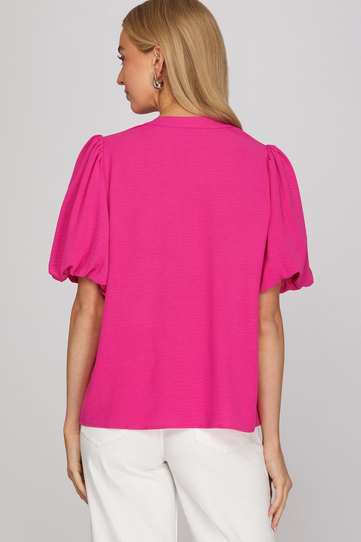 Puff Sleeve Pintuck Tie Neck Blouse by She + Sky