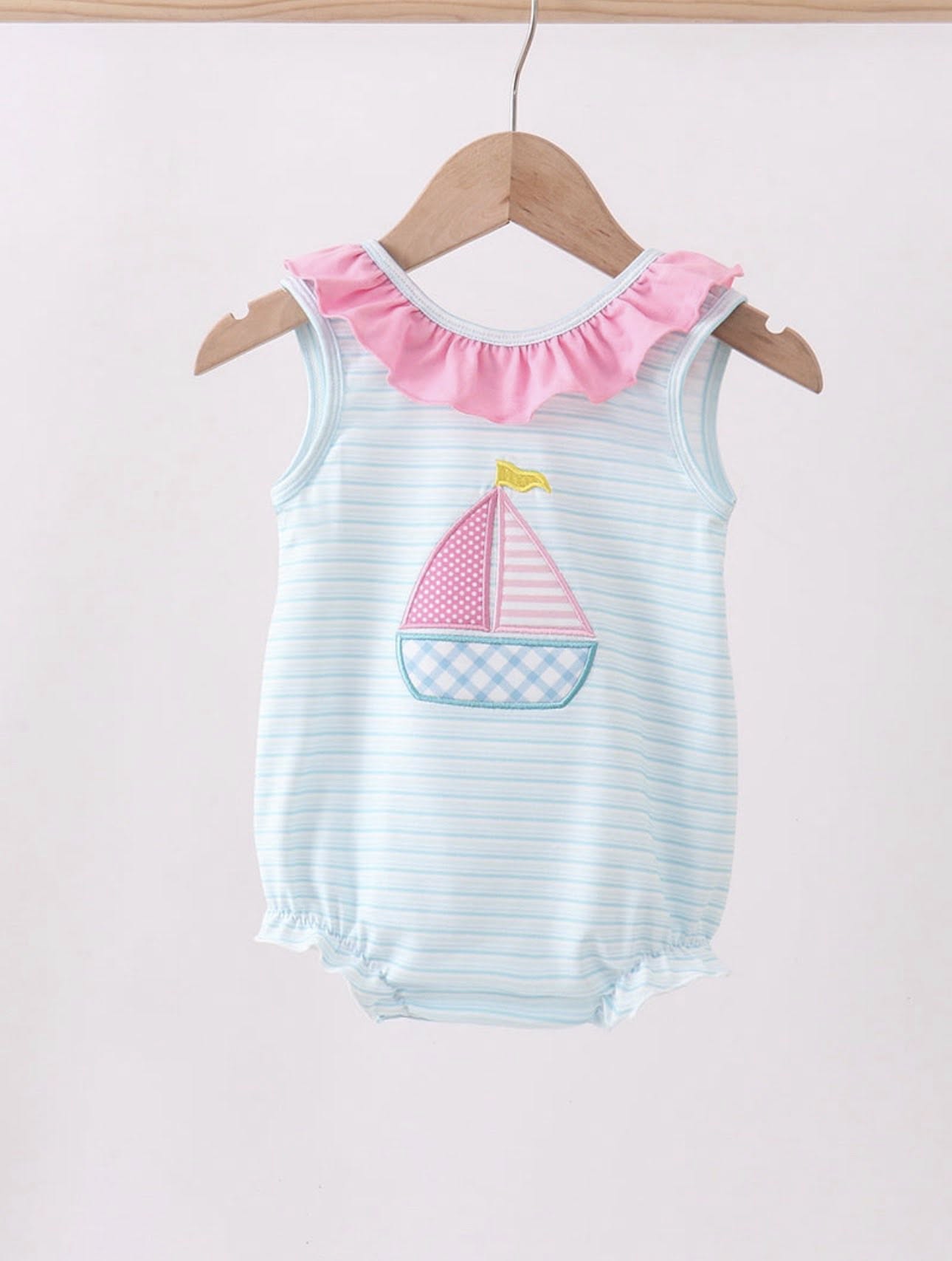 Blue Sailboat Applique Bubble