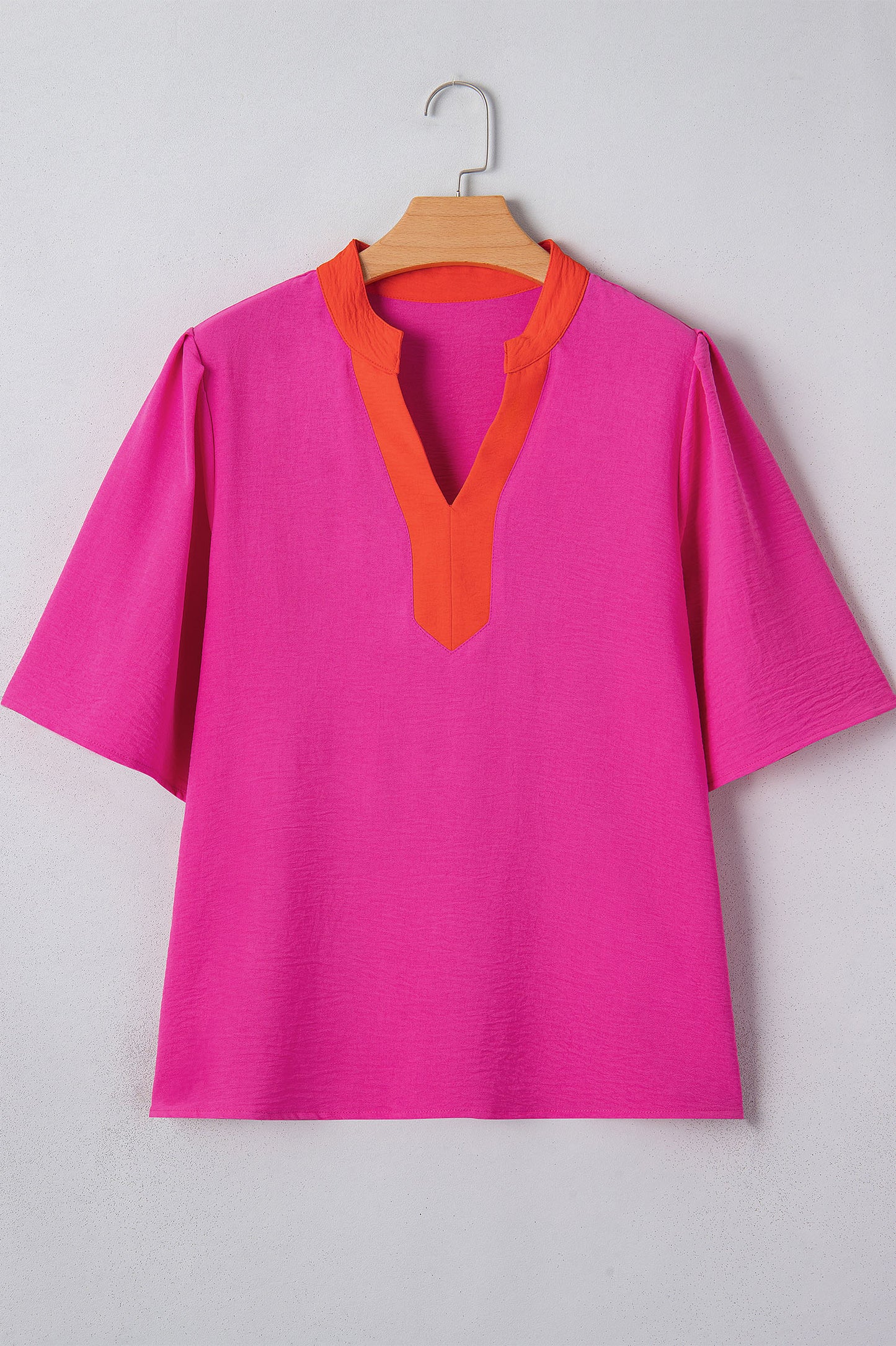 Pink V Neck Short Sleeve Top