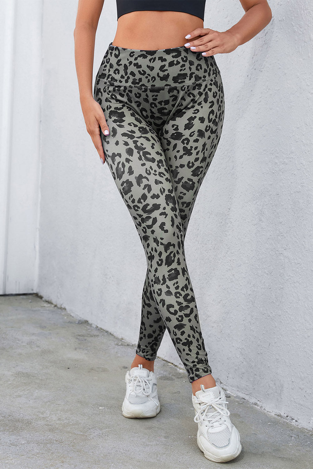 Gray Leopard Print Active Leggings