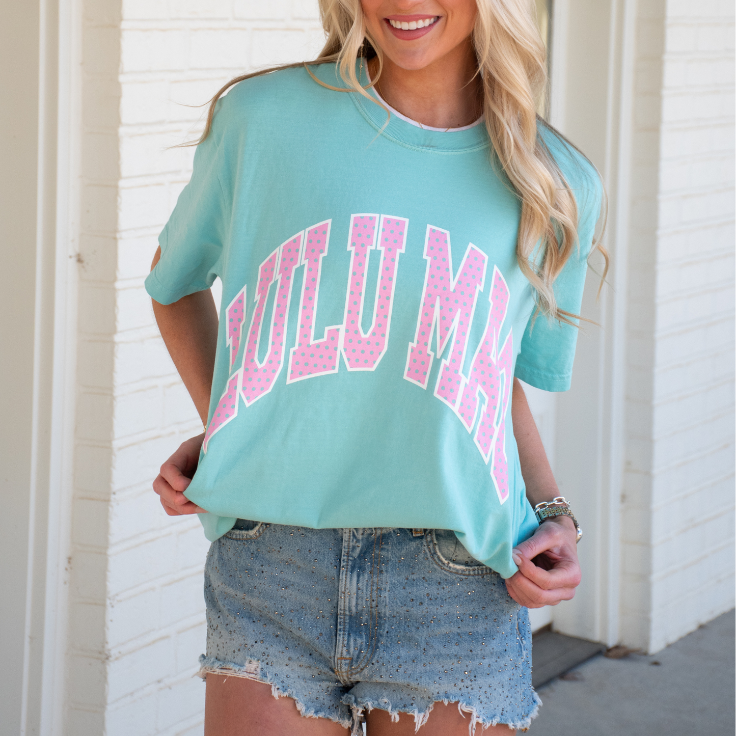 LULU MAC Polka Dot Chalky Mint Comfort Colors Tee