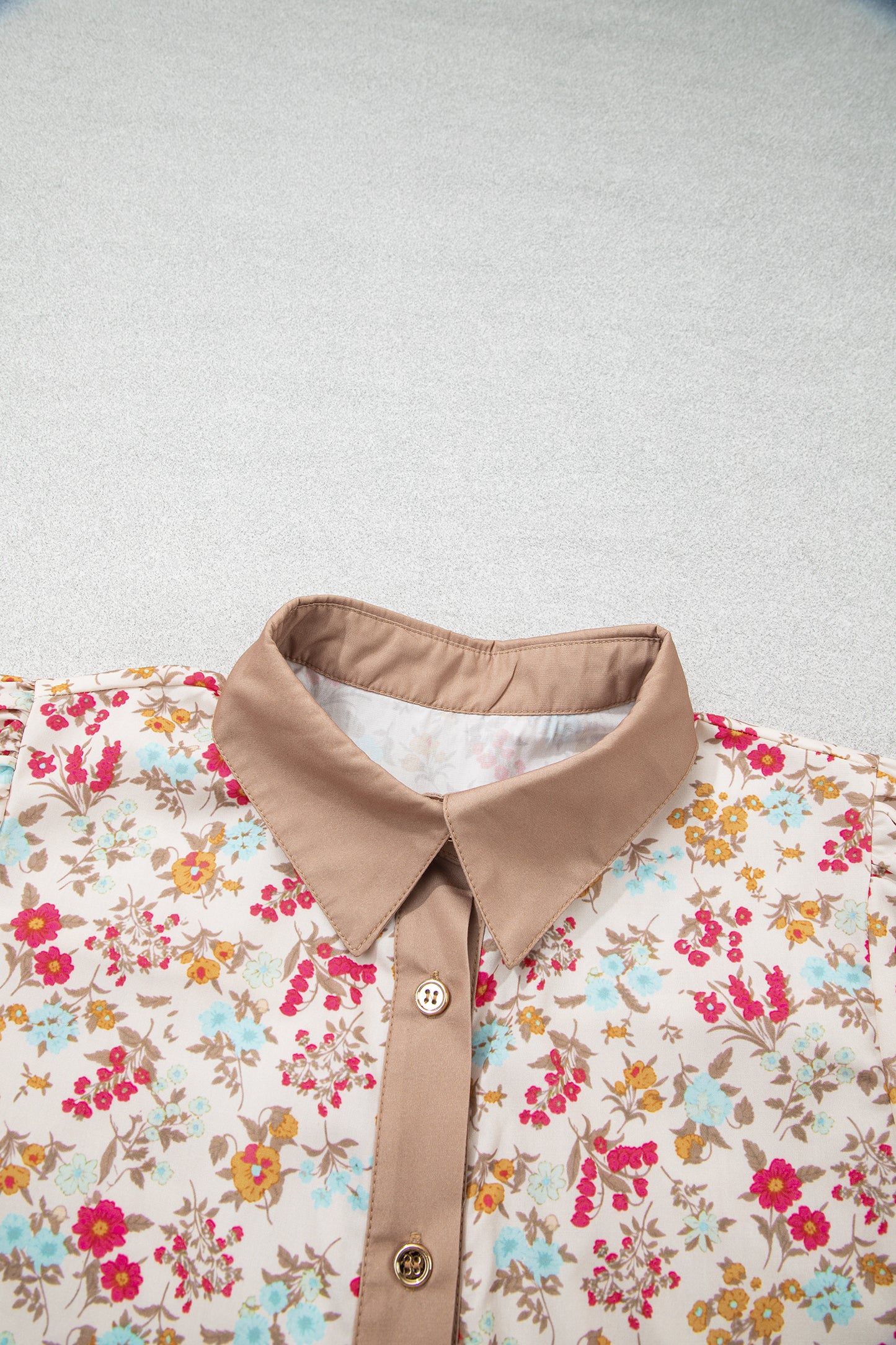 Orange Floral Button Down 3/4 Sleeve Belted Dress