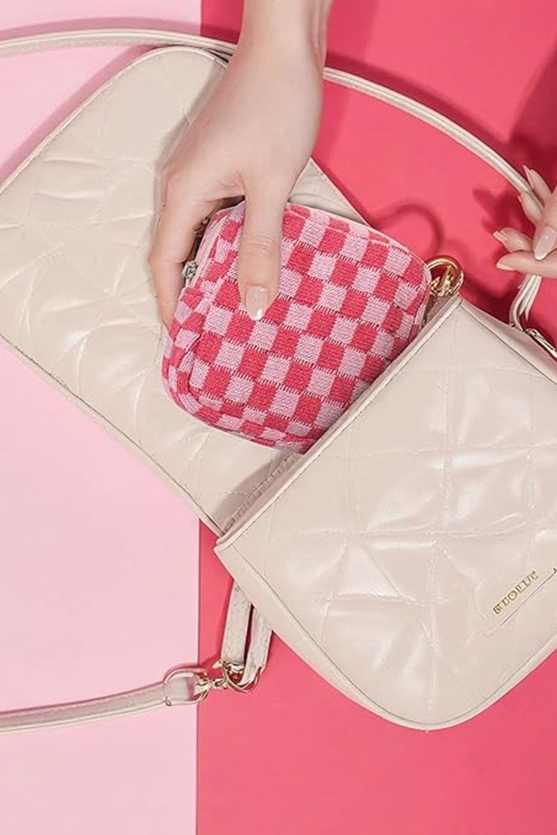 MINI CHECKERED MAKEUP COSMETIC TRAVEL CASE