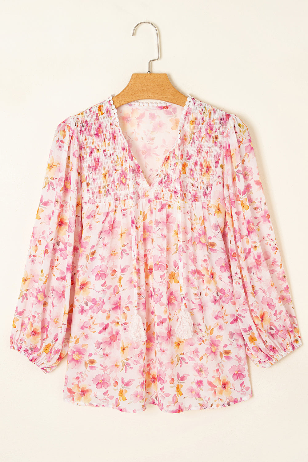 Pink Floral Smocked Blouse