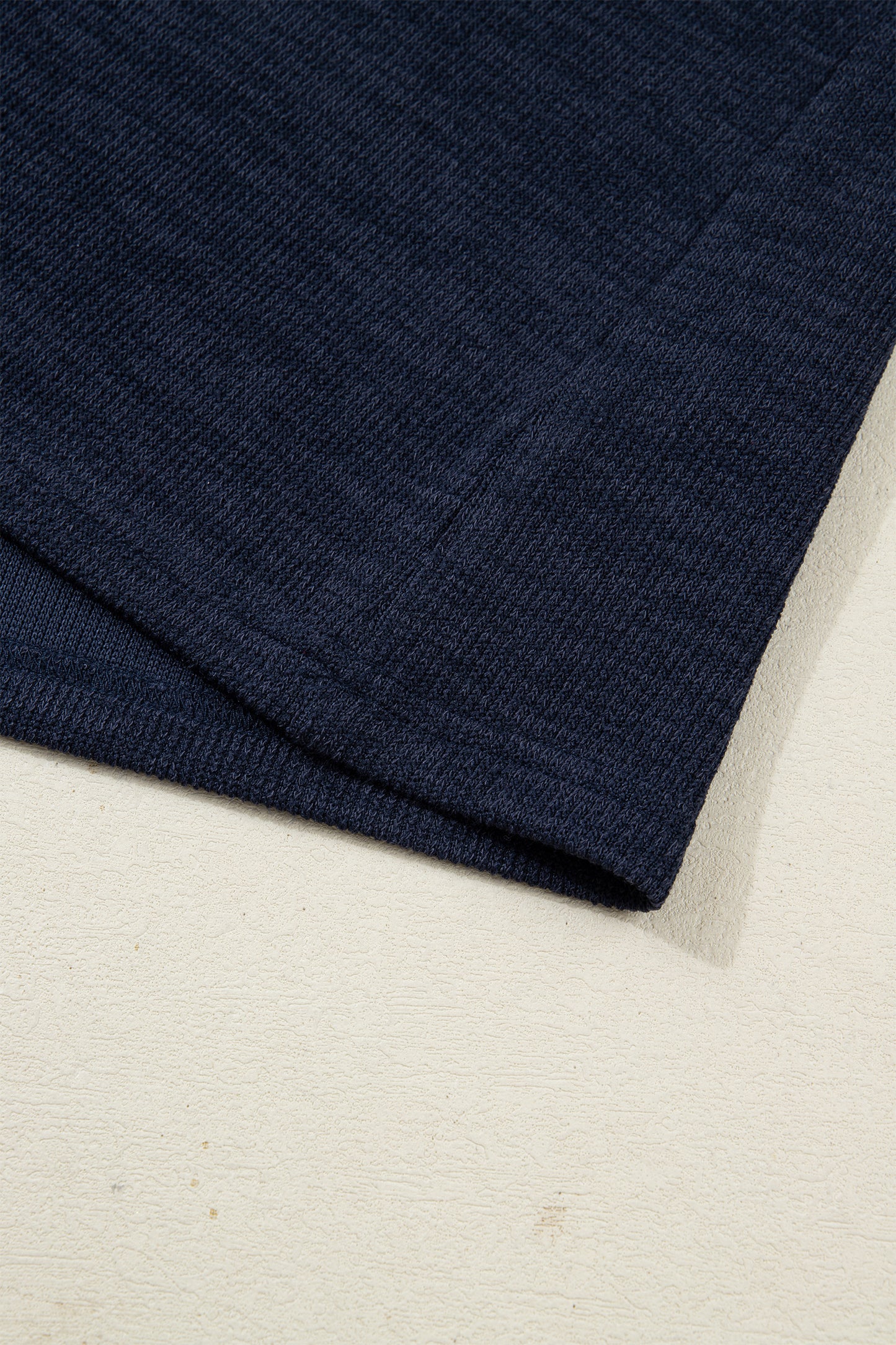 Navy Blue Ribbed Leopard Trim Short Sleeve Top