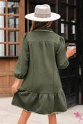 Green / Olive Quarter Zip Collar Bracelet Sleeve Textured Dress