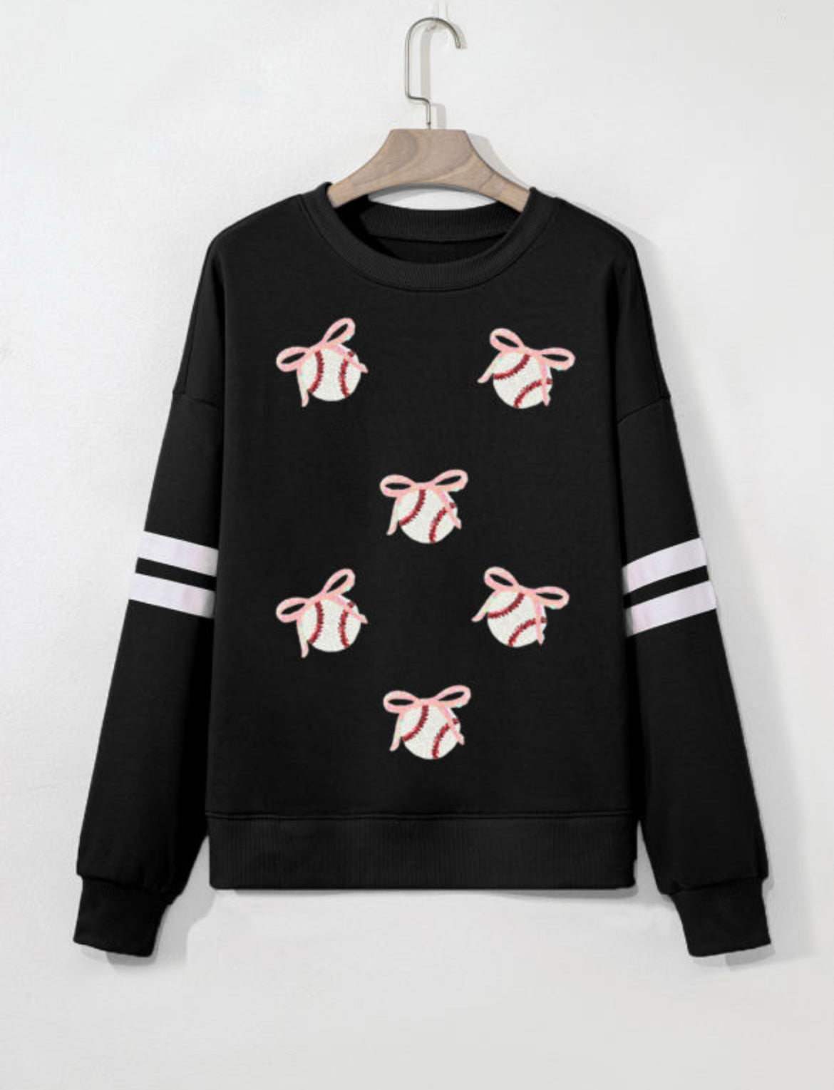 Black Bow Baseball Sequin Patch Top