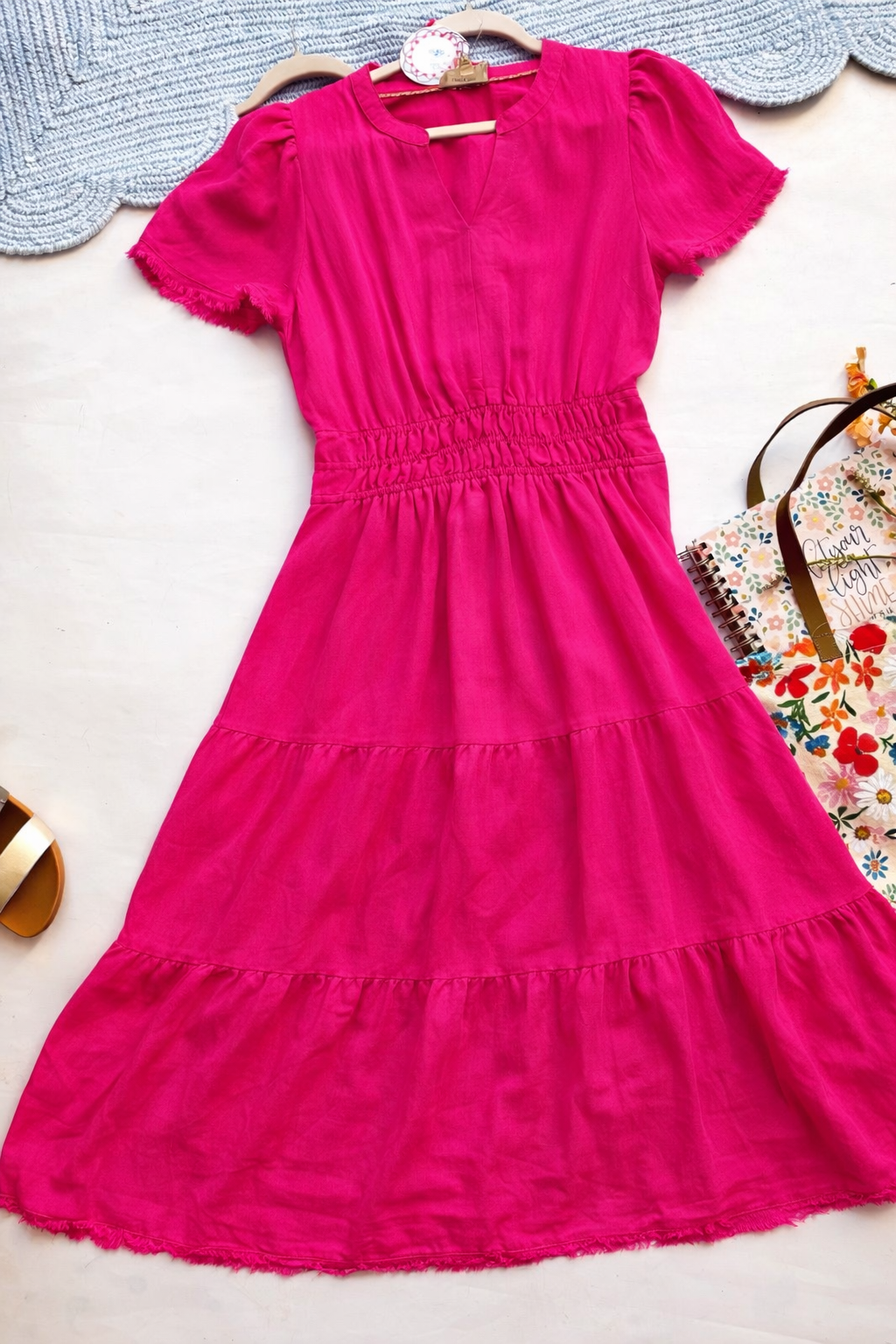 Umgee Frayed Tiered Maxi Dress β Pink