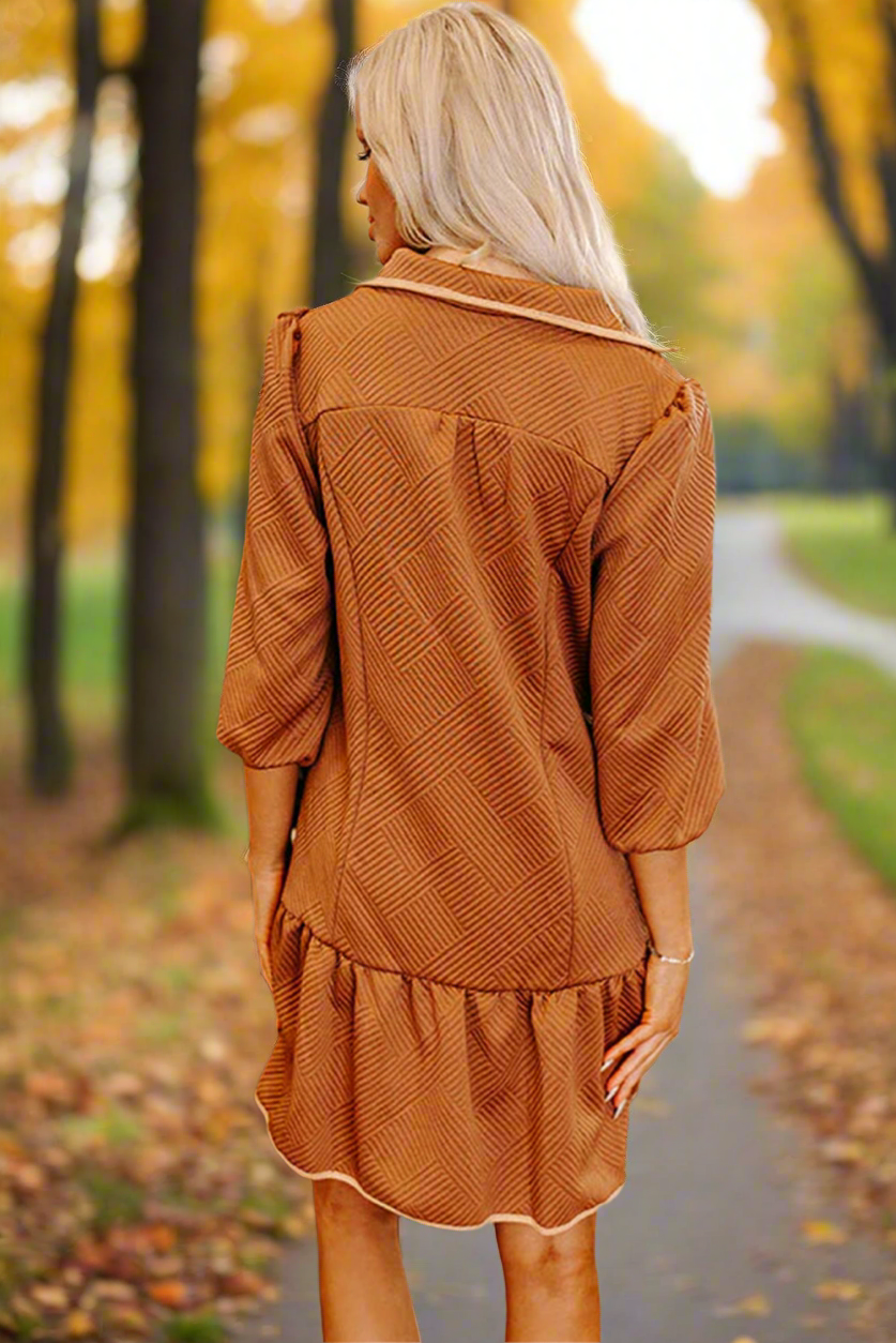 Desert Gold Quarter Zip Collar Bracelet Sleeve Textured Dress