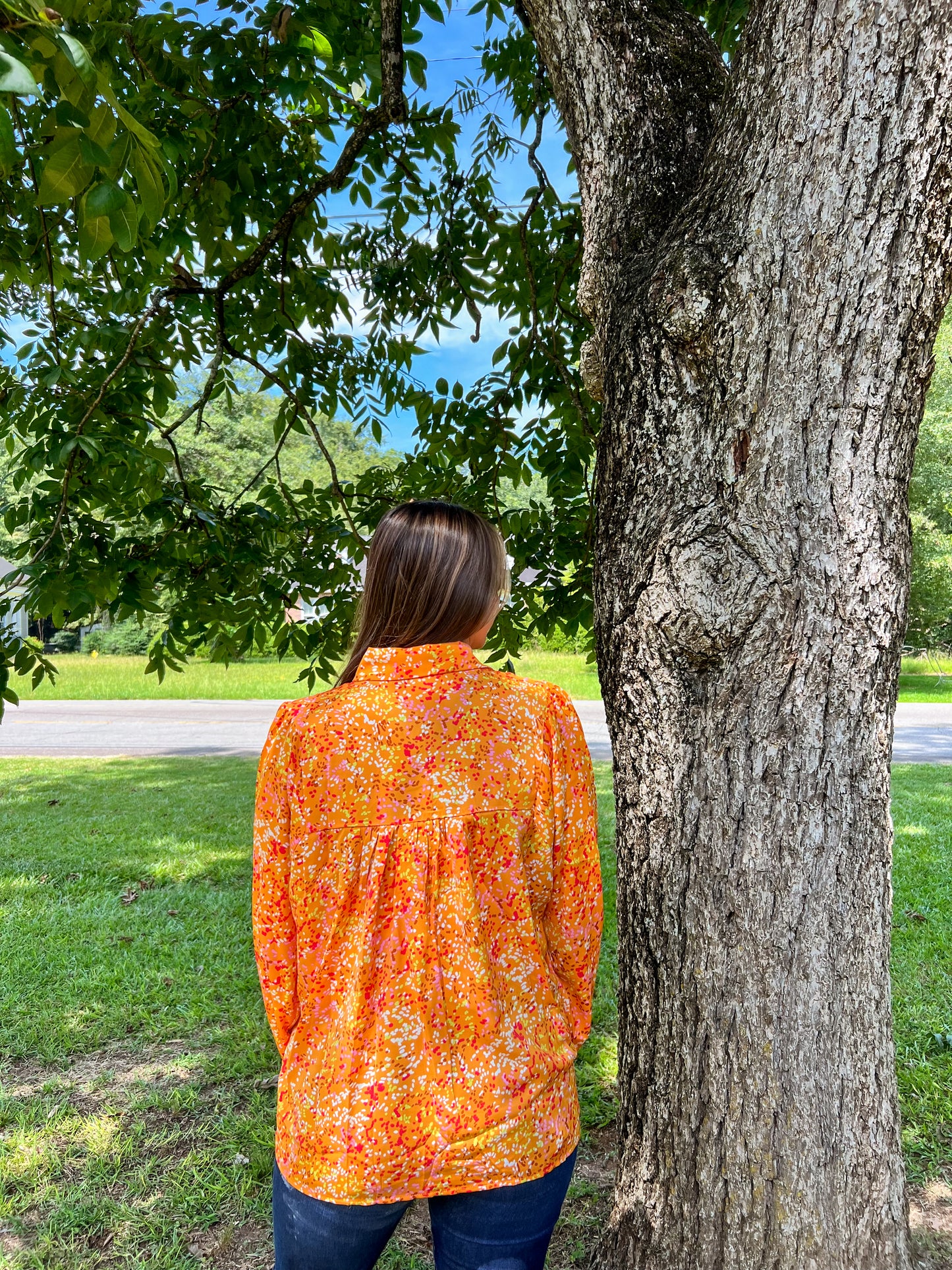 Orange Abstract Babydoll Blouse