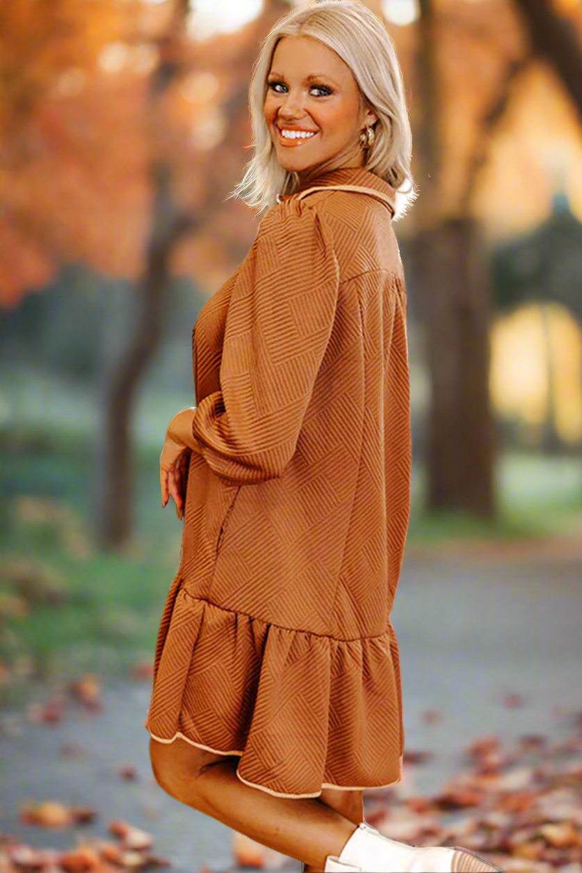 Desert Gold Quarter Zip Collar Bracelet Sleeve Textured Dress