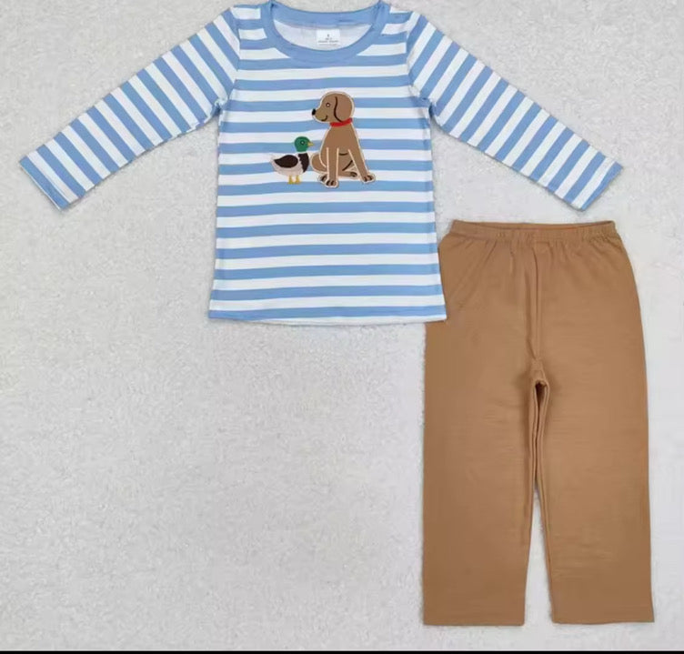 Blue Striped Duck & Dog Set