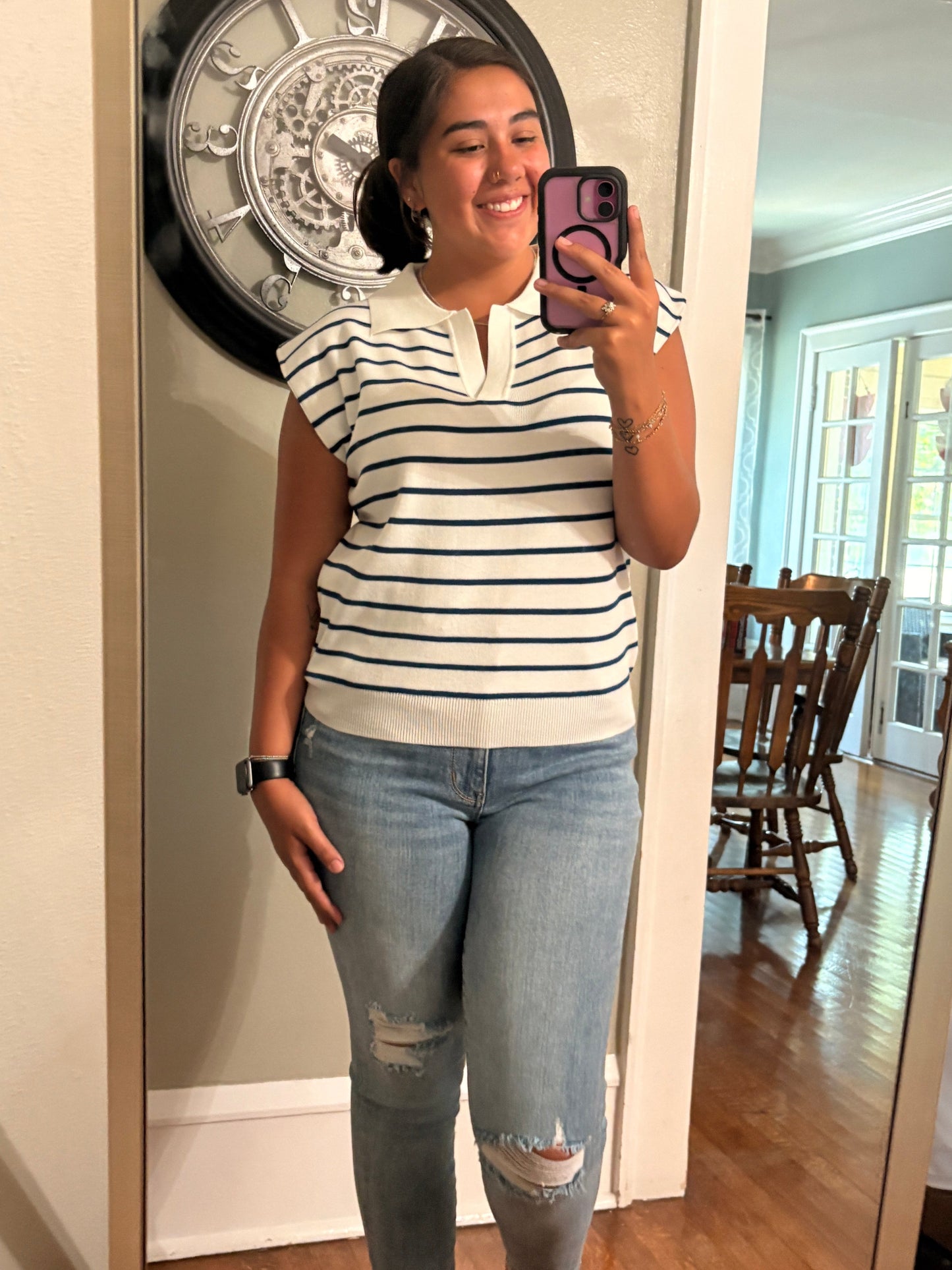 Zenana Blue Striped Top
