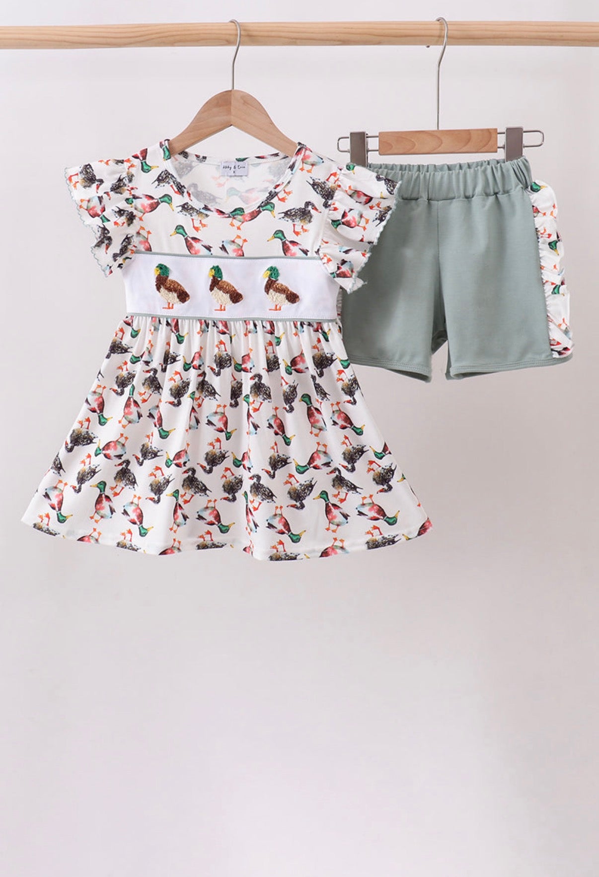 Sage Mallard Duck French Knot Ruffle Short Set