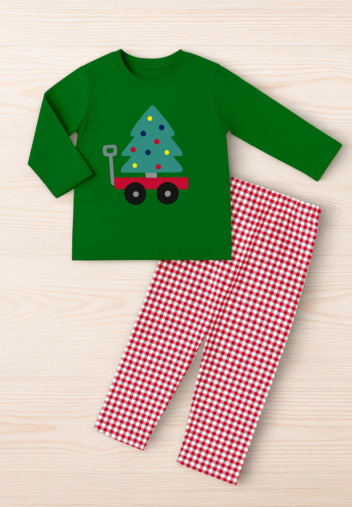 Christmas Tree Plaid Wagon Set