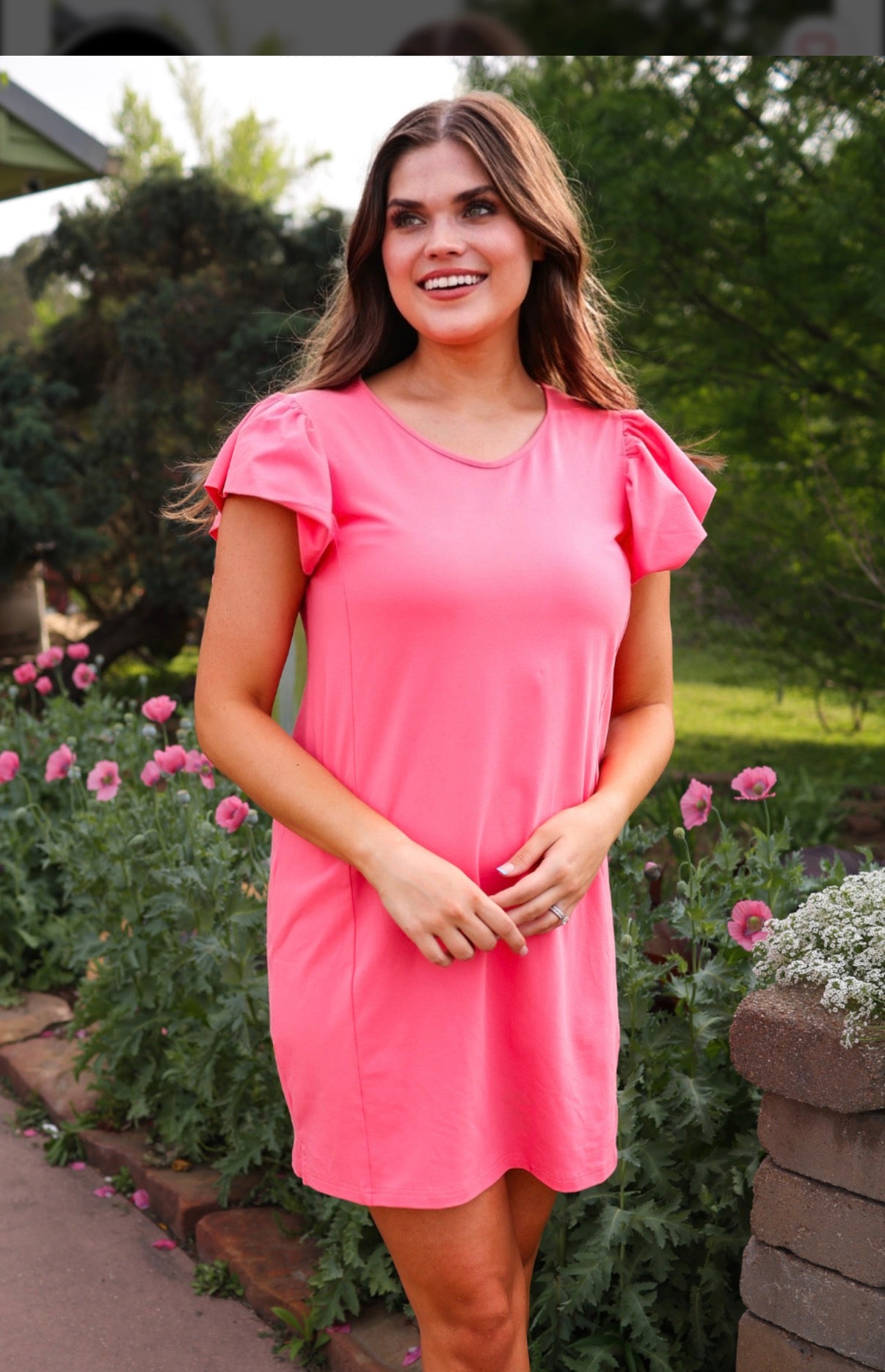 Caitlin Coral Flutter Sleeve Dress by Jess Lea