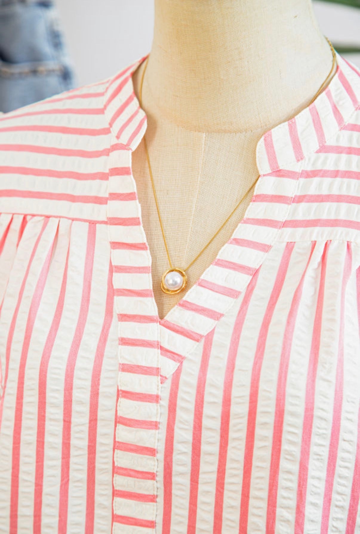 Pink Blossom Embroidered Stripe Blouse