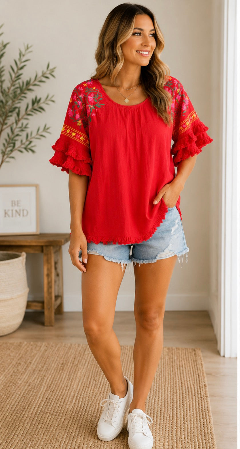 Umgee Embroidered Linen Top
