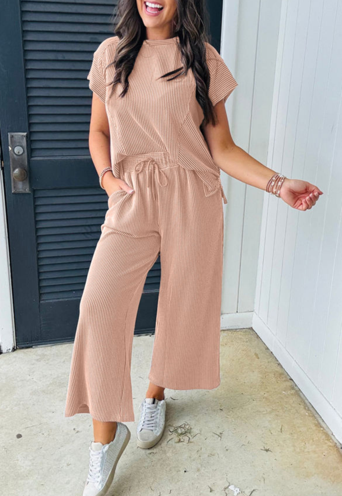 Smoke Gray Corded Knit Set