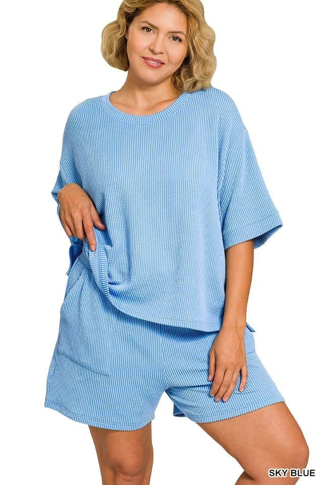 Blue Zenana Ribbed Plus Set