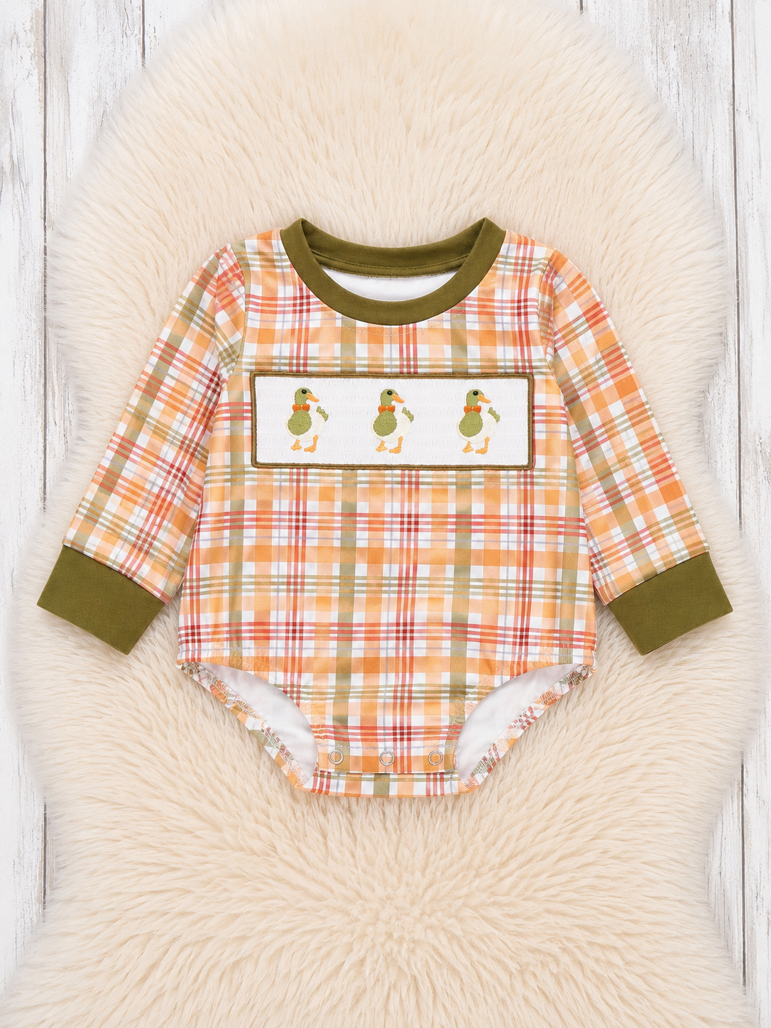 Mallard Duck Embroidered Plaid Romper