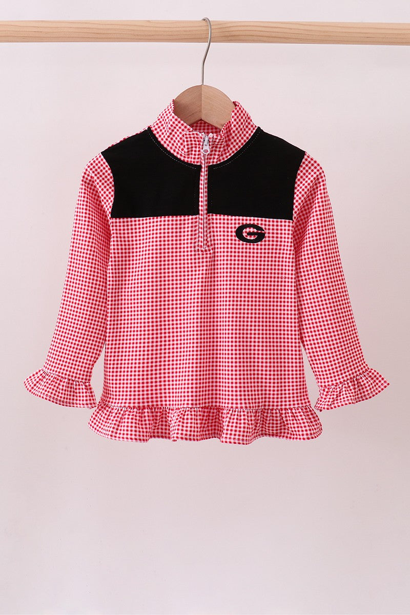 Red Georgia Embroidery Ruffle Top