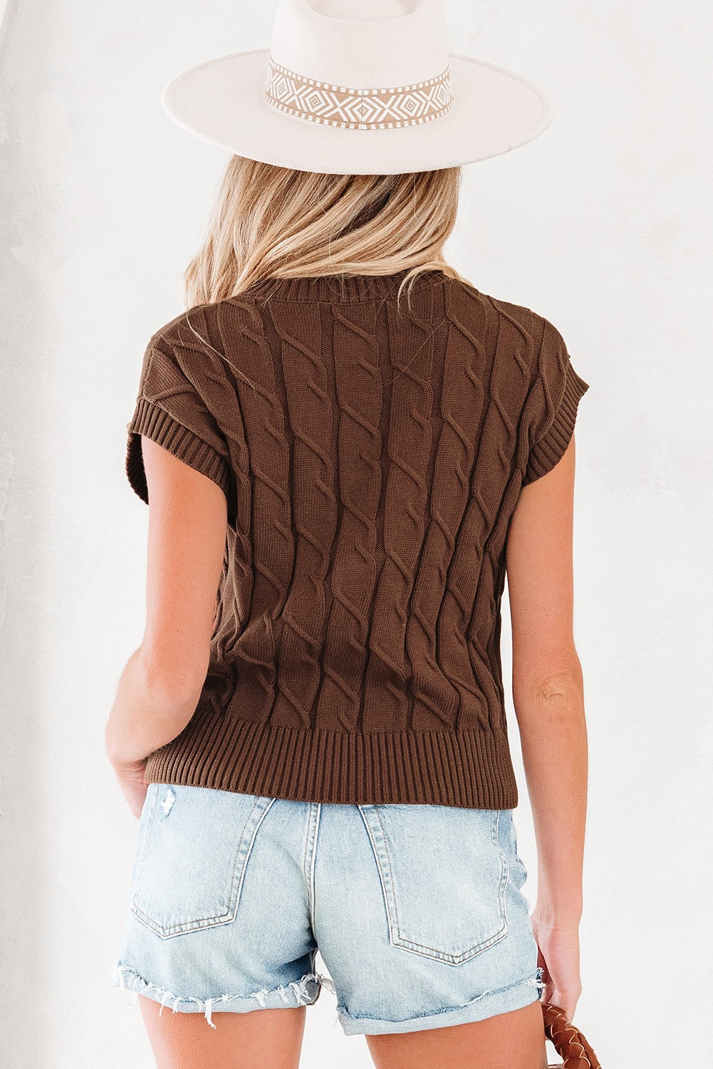 Dark Brown Cable Knit Sweater Top