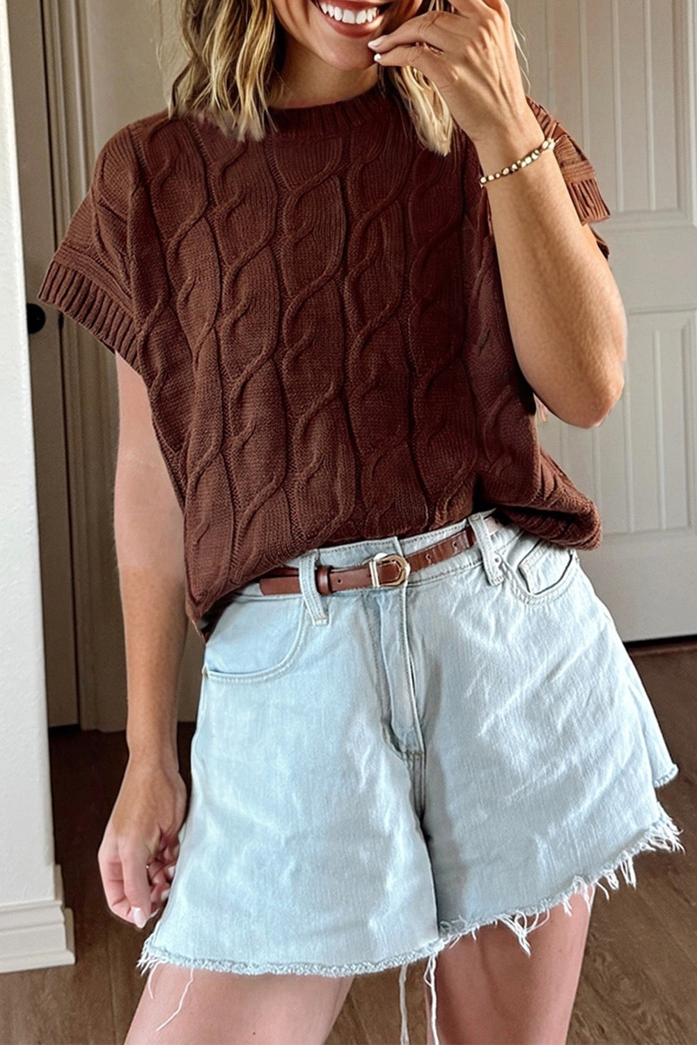 Dark Brown Cable Knit Sweater Top