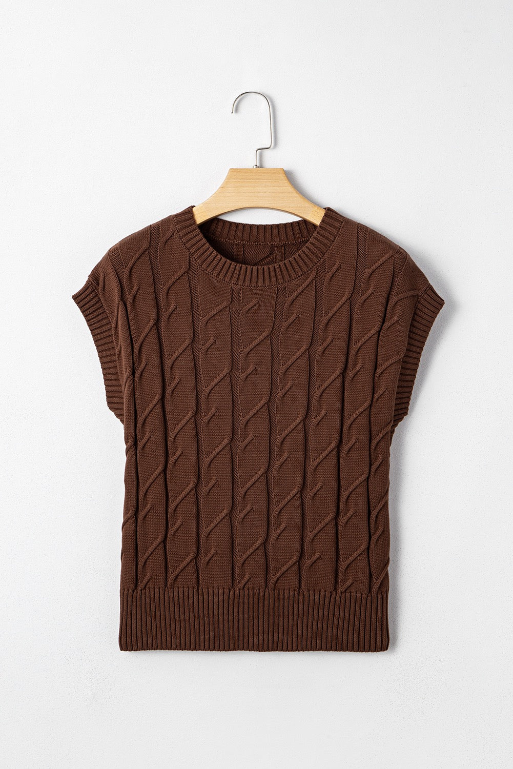 Dark Brown Cable Knit Sweater Top