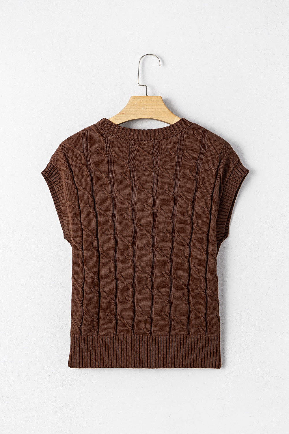 Dark Brown Cable Knit Sweater Top
