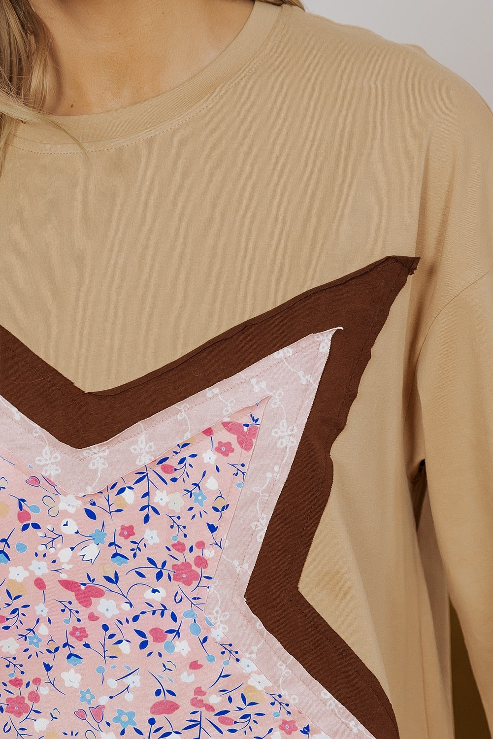 Camel Floral Star Patch Top