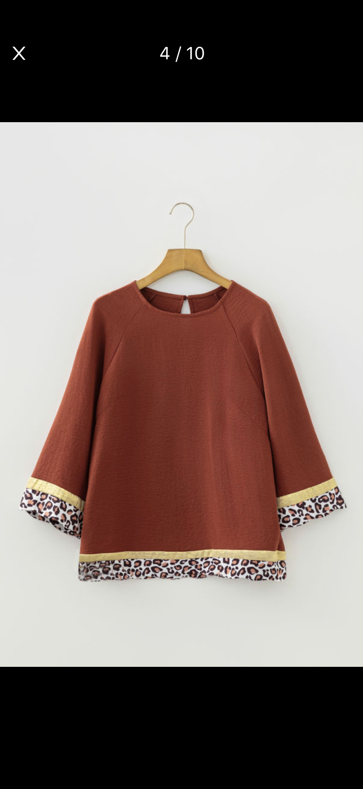 Brown Leopard Trim Blouse