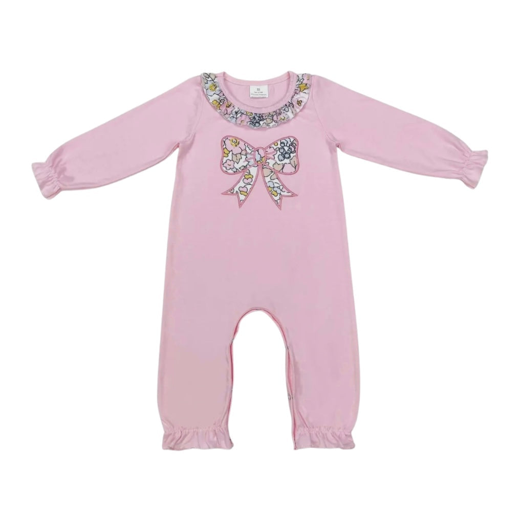 Pink Bow Appliqué Romper